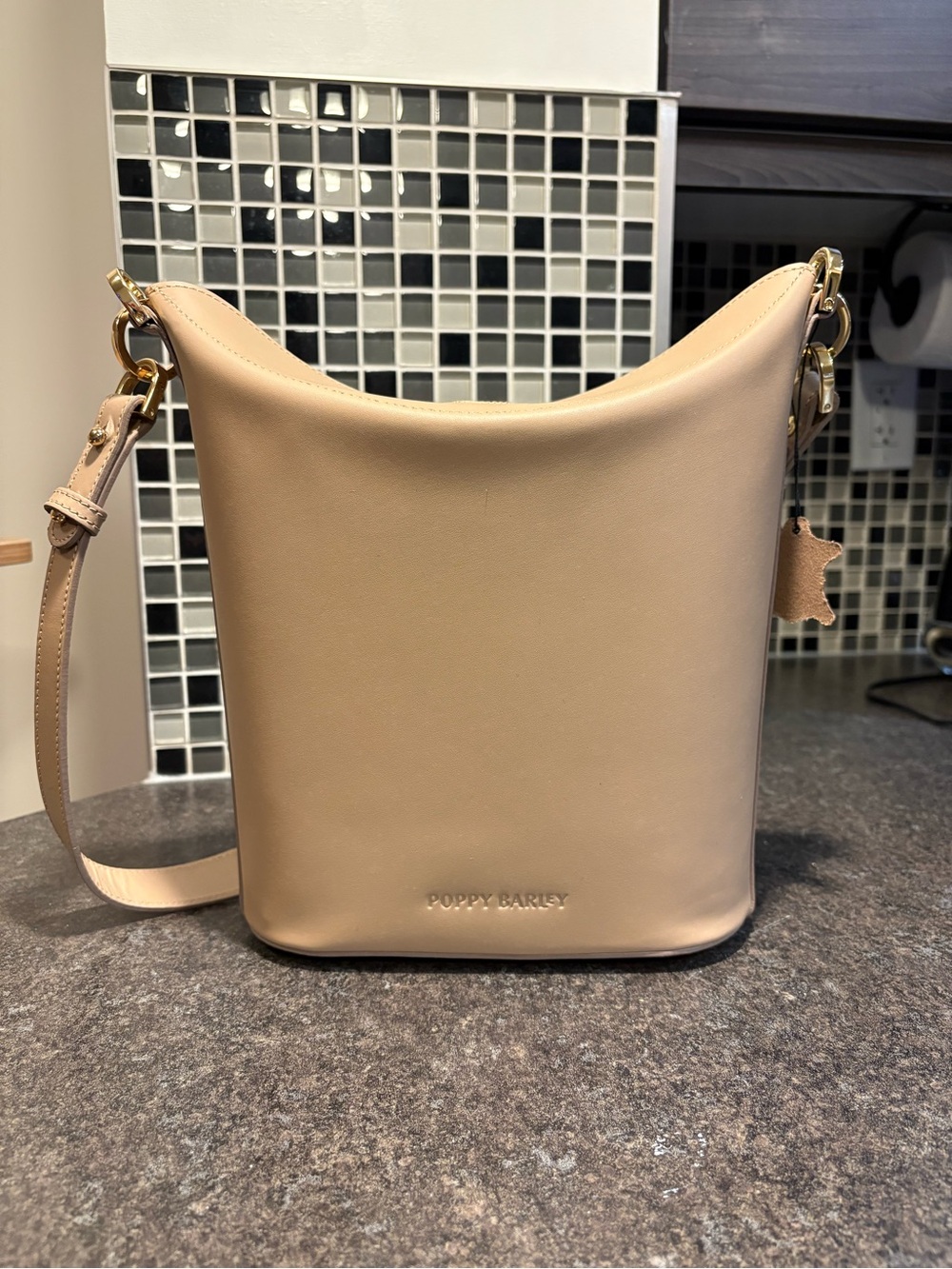 Poppy Barley Fold-Top Bucket Bag in Biscotti